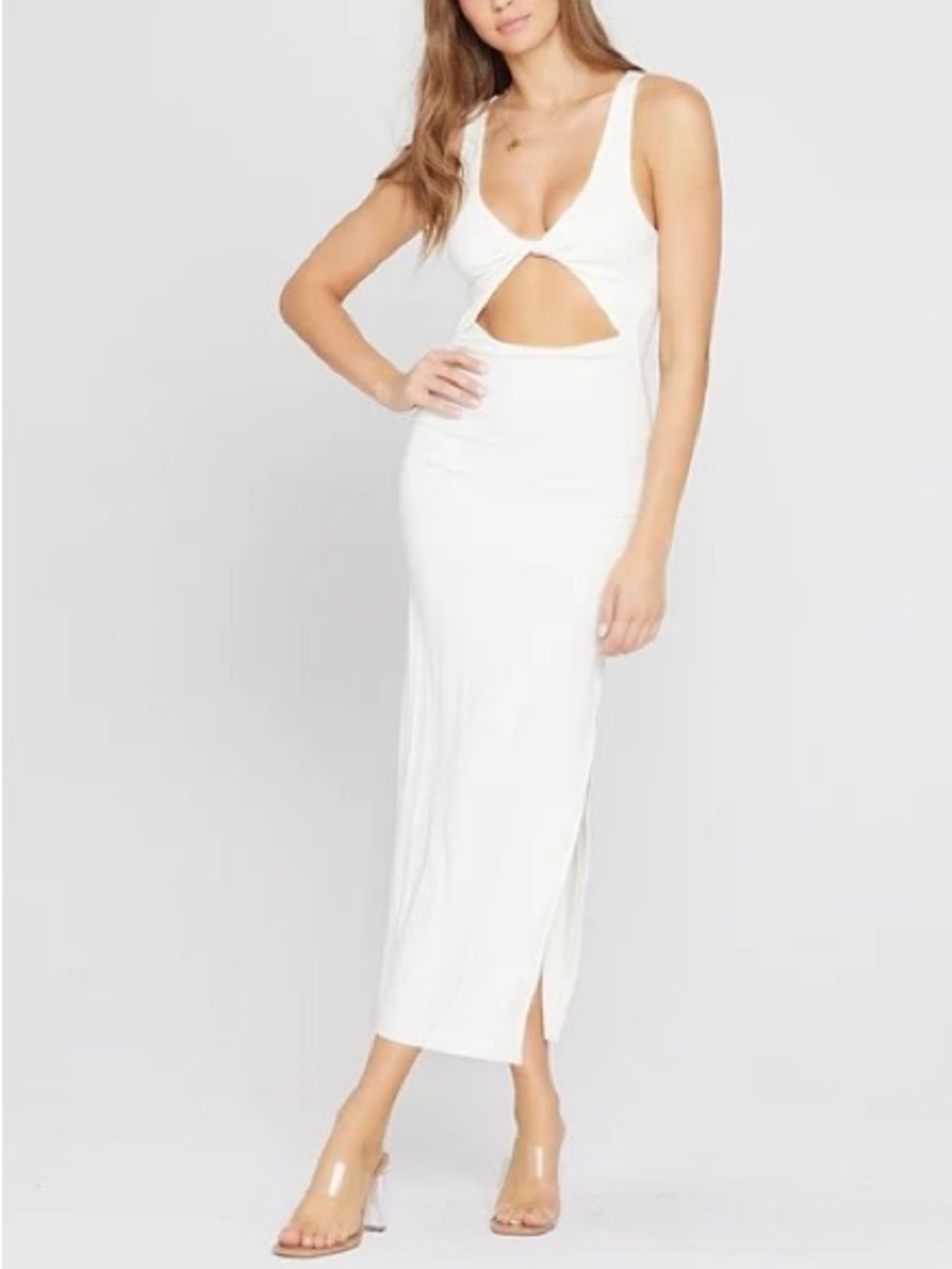 NWT L Space White Ribbed Nico Midi Dress Cut Out Sz L